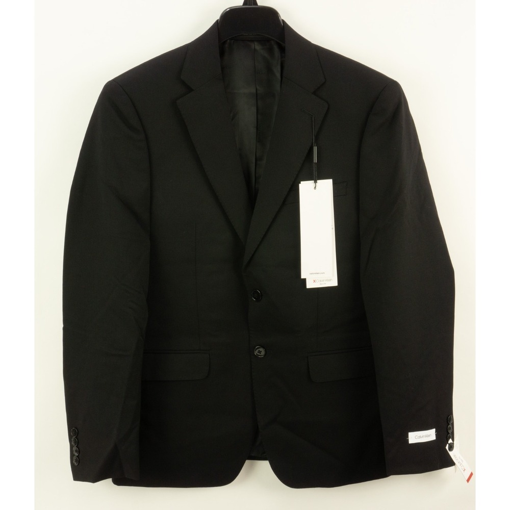 New Calvin Klein Slim Fit Men's 38S Wool Blend Solid Black Stretch Suit Jacket